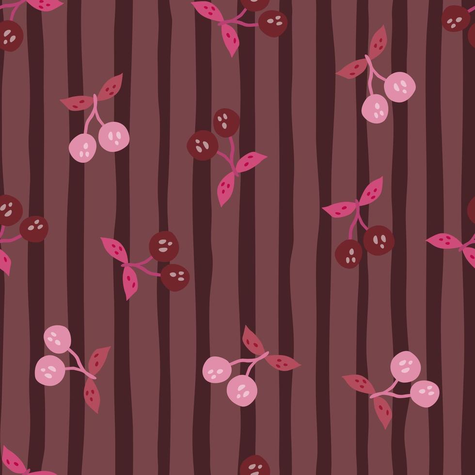 bayas de cereza dibujadas a mano y hojas de patrones sin fisuras. fondo de pantalla de cerezas dibujadas a mano. telón de fondo de frutas. vector