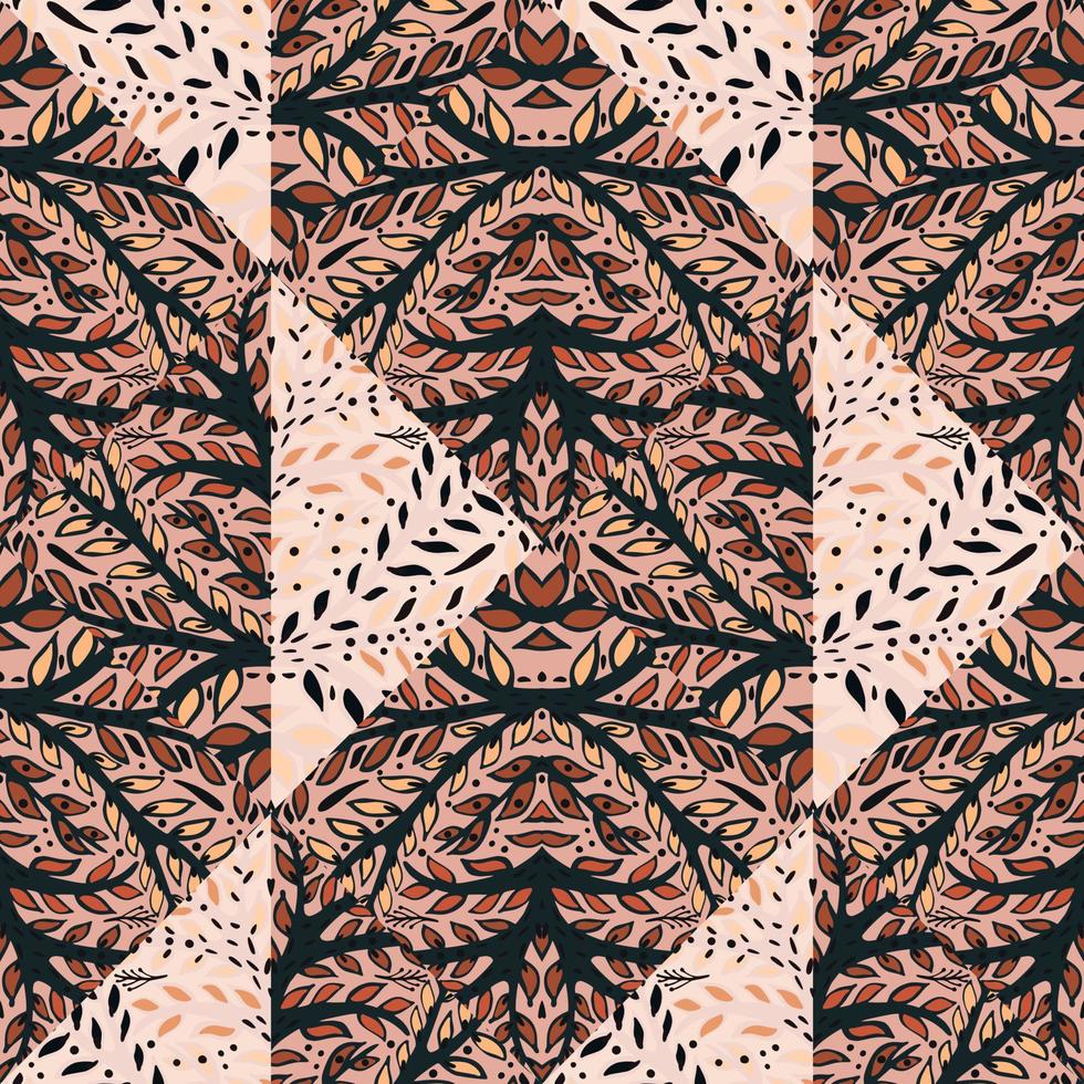 Hand drawn branch mosaic seamless pattern. Leaves tile. Botanical endless wallpaper. vector