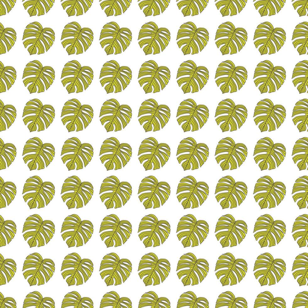 Contoured outline monstera silhouettes seamless pattern. Palm leaves endless background. Botanical wallpaper. vector