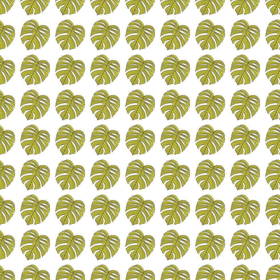 Contoured outline monstera silhouettes seamless pattern. Palm leaves endless background. Botanical wallpaper. vector