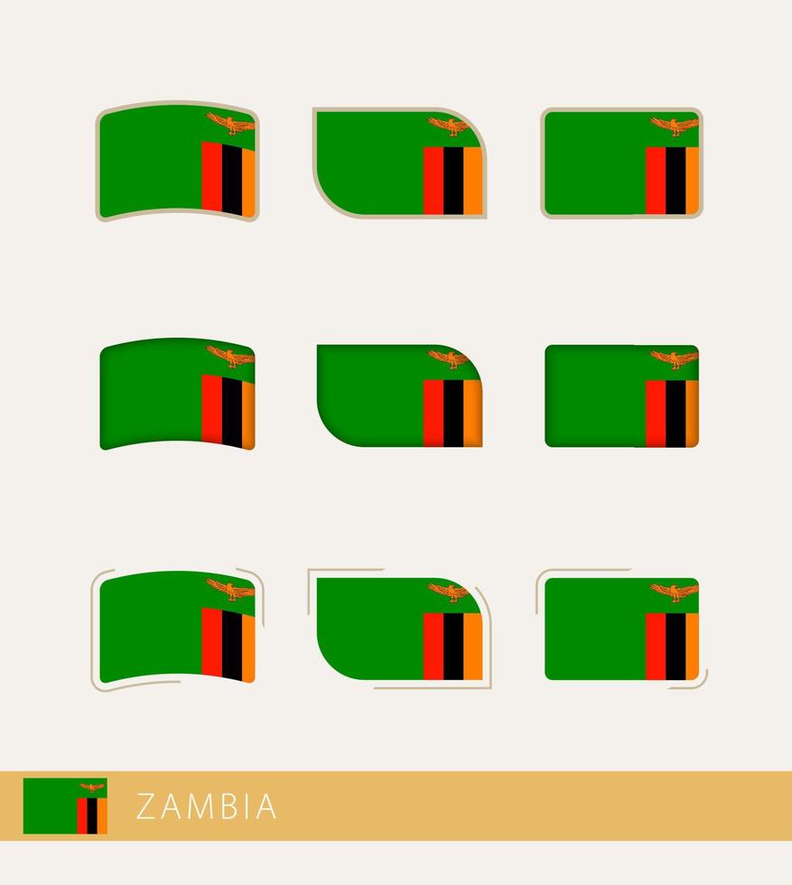 banderas vectoriales de zambia, colección de banderas de zambia. vector