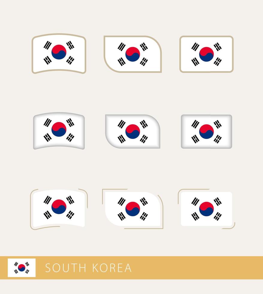 banderas vectoriales de corea del sur, colección de banderas de corea del sur. vector