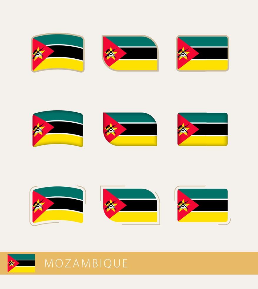 banderas vectoriales de mozambique, colección de banderas de mozambique. vector
