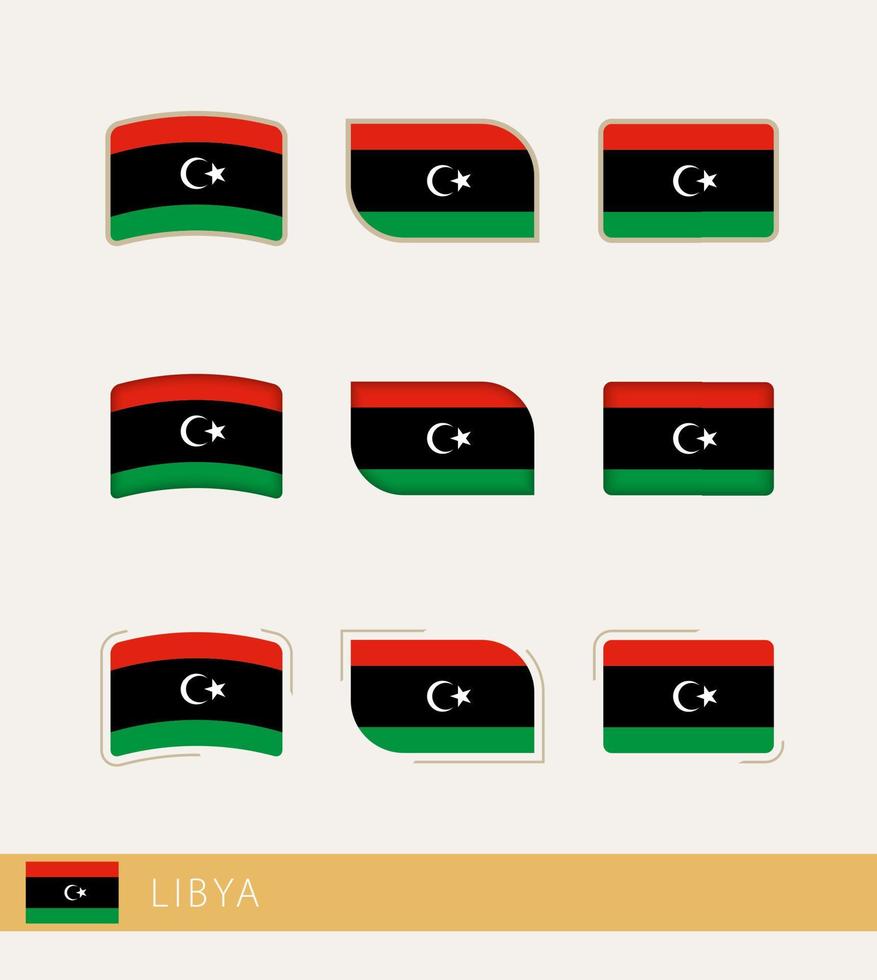 banderas vectoriales de libia, colección de banderas de libia. vector