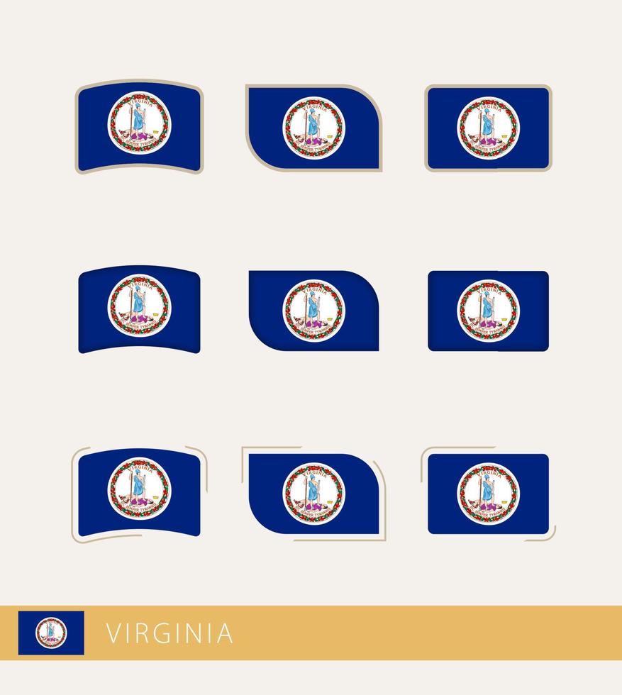 banderas vectoriales de virginia, colección de banderas de virginia. vector