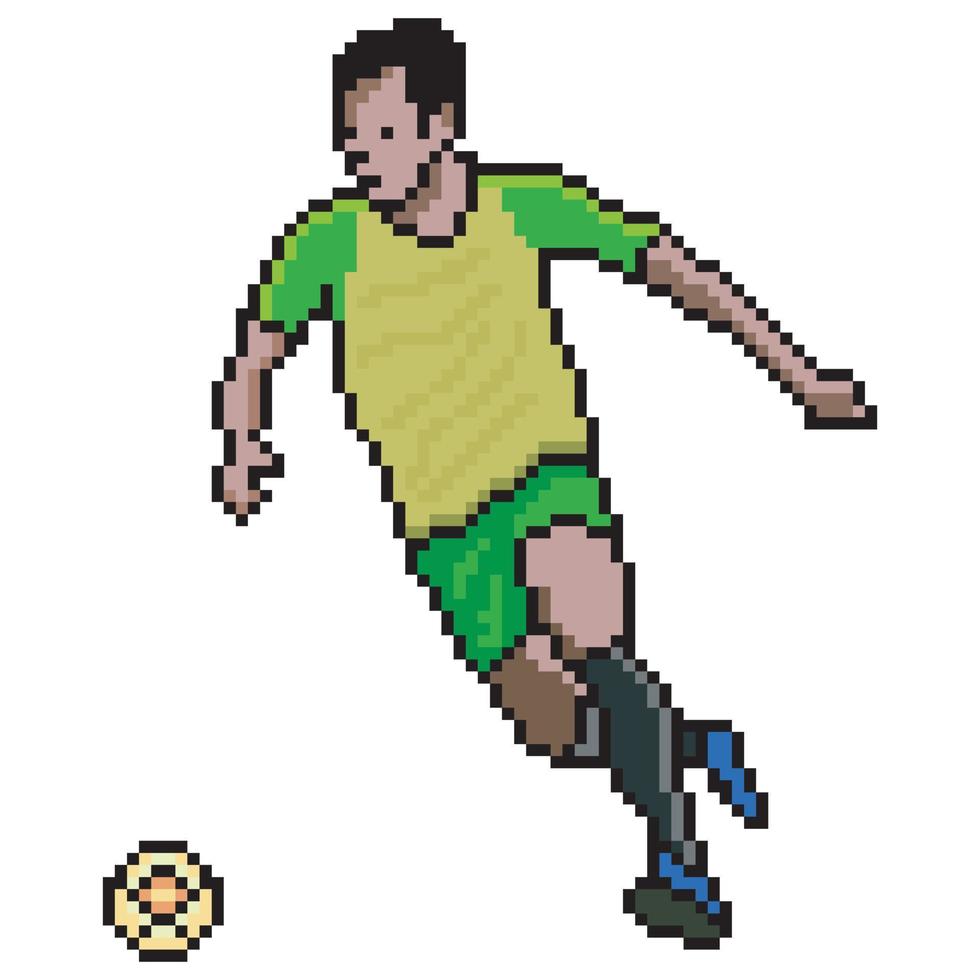 Soccer player kicking ball with pixel art. Vector illustration