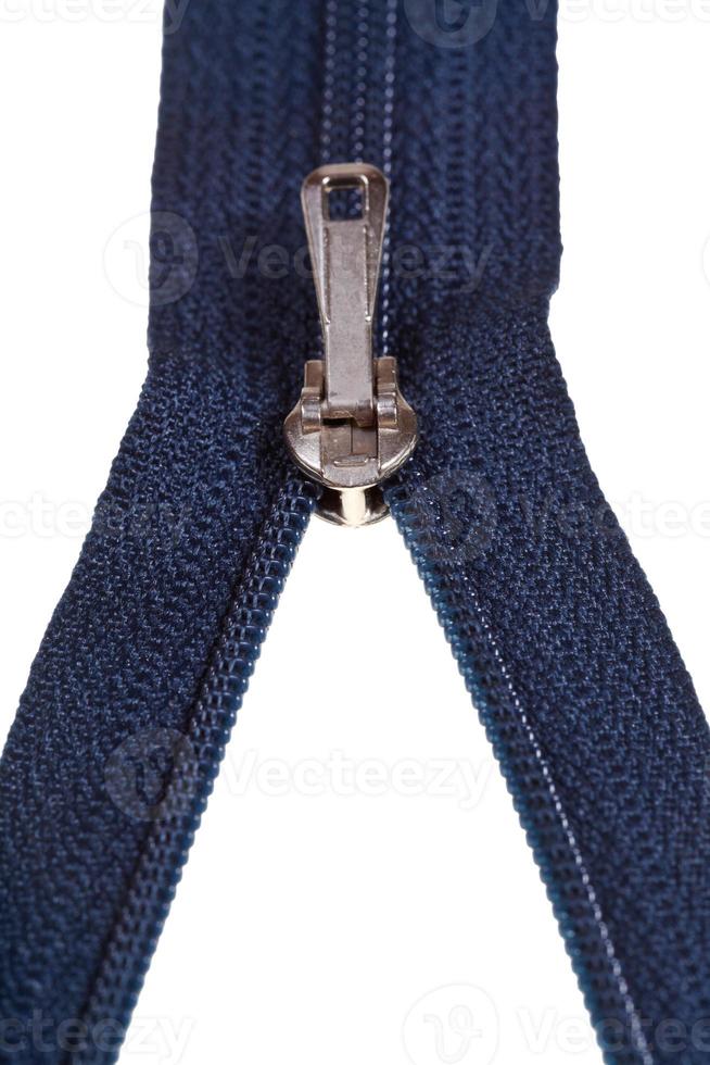 slider on blue zip fastener close up photo