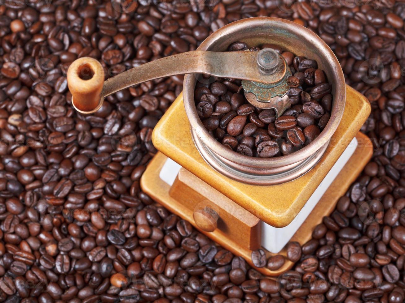 top view of retro manual coffee grinder photo