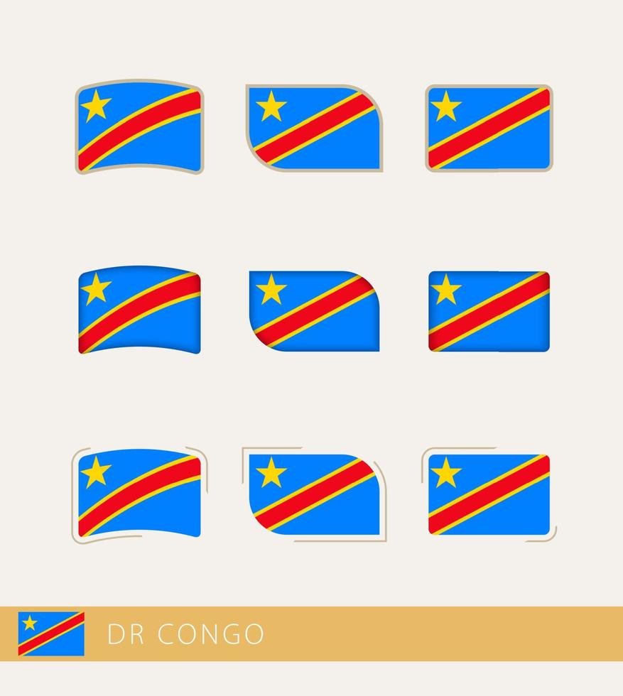 Vector flags of DR Congo, collection of DR Congo flags.