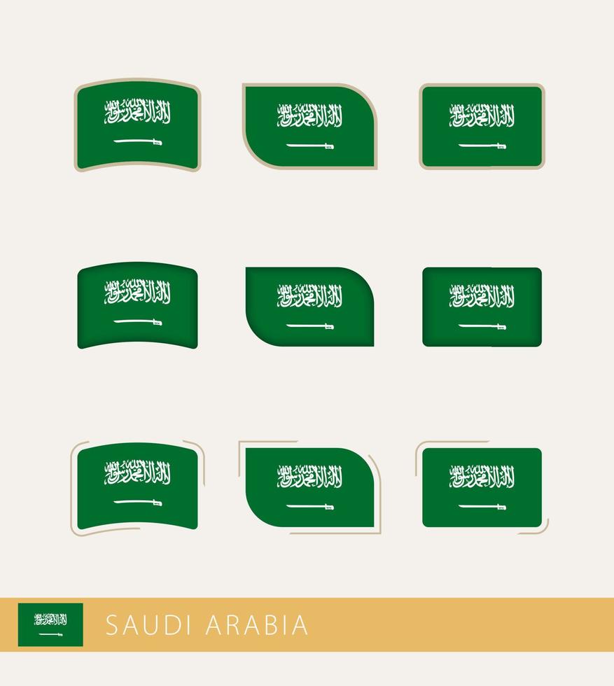 banderas vectoriales de arabia saudita, colección de banderas de arabia saudita. vector