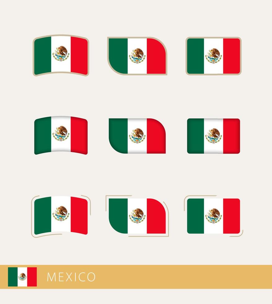 banderas vectoriales de méxico, colección de banderas de méxico. vector