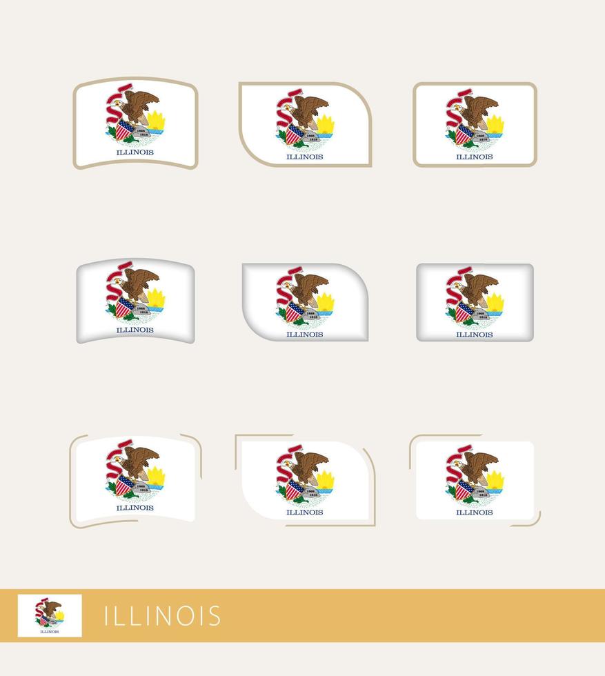 Vector flags of Illinois, collection of Illinois flags.