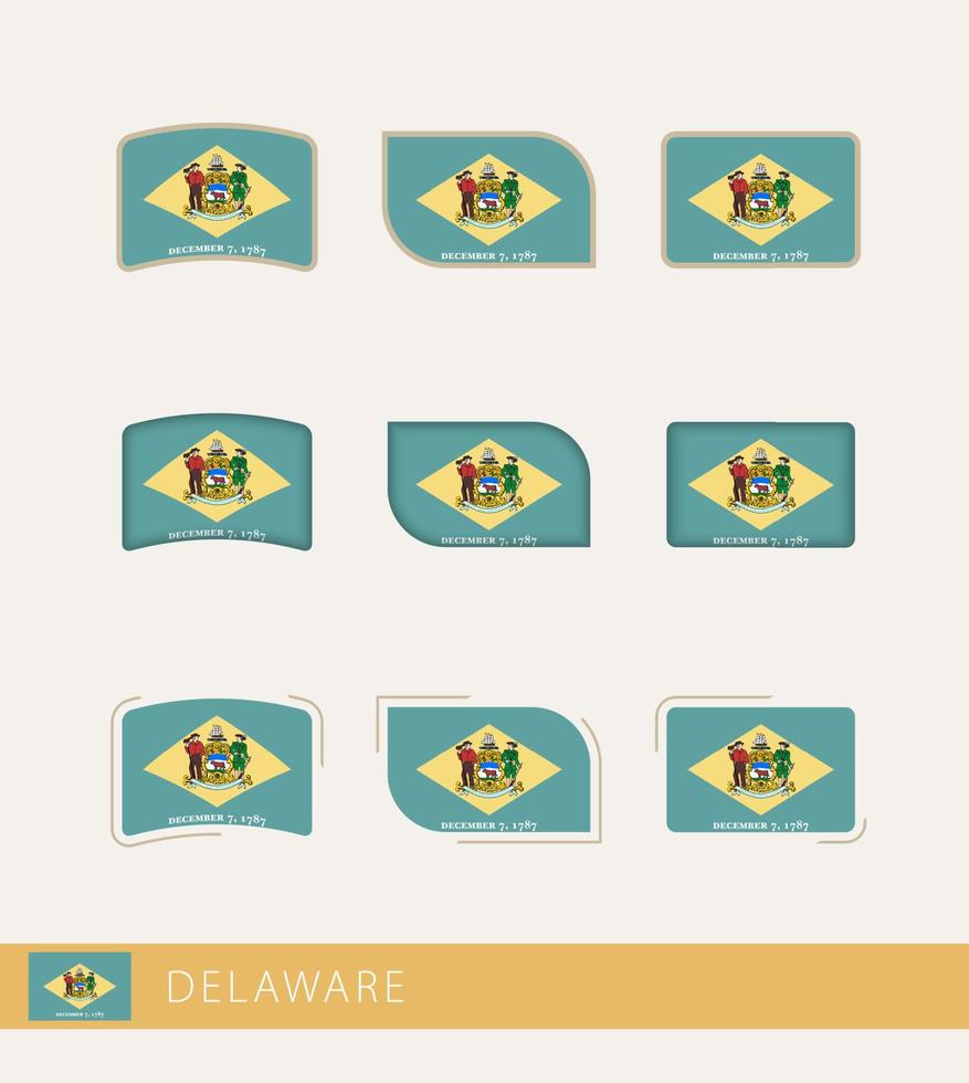 banderas vectoriales de delaware, colección de banderas de delaware. vector