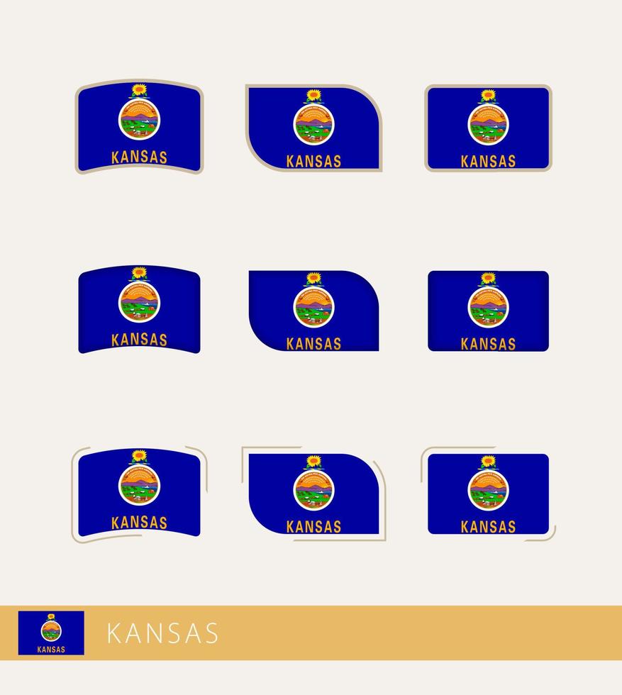 Vector flags of Kansas, collection of Kansas flags.