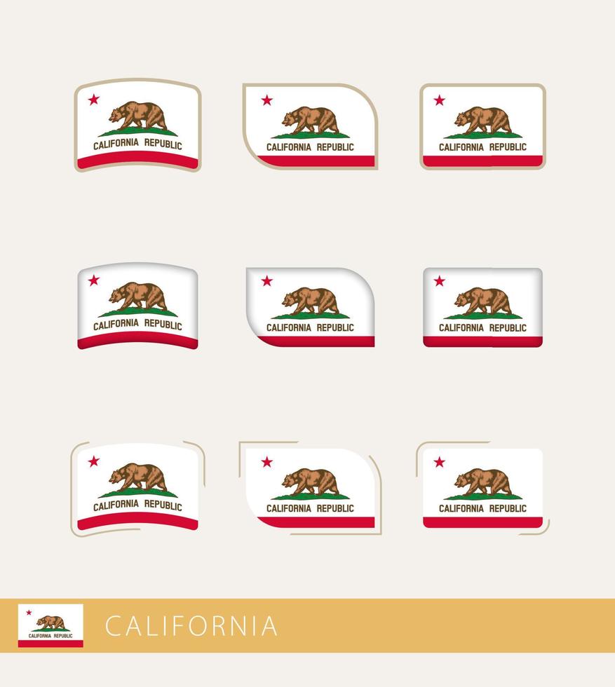 Vector flags of California, collection of California flags.