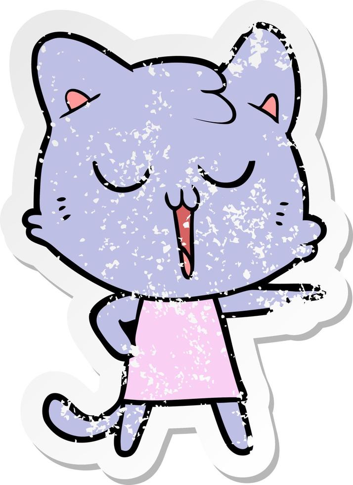 distressed sticker of a cartoon cat singing vector