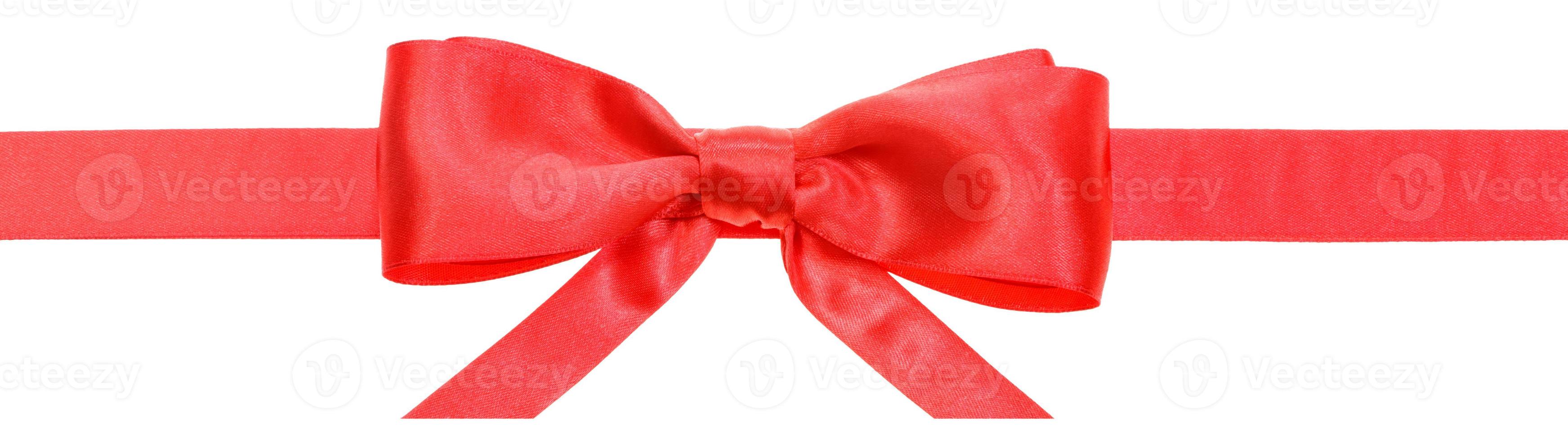 red ribbon and real bow with horizontal cut ends photo