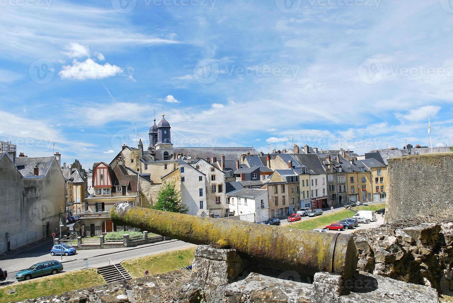 view of town Sedan from castle rampart, France photo