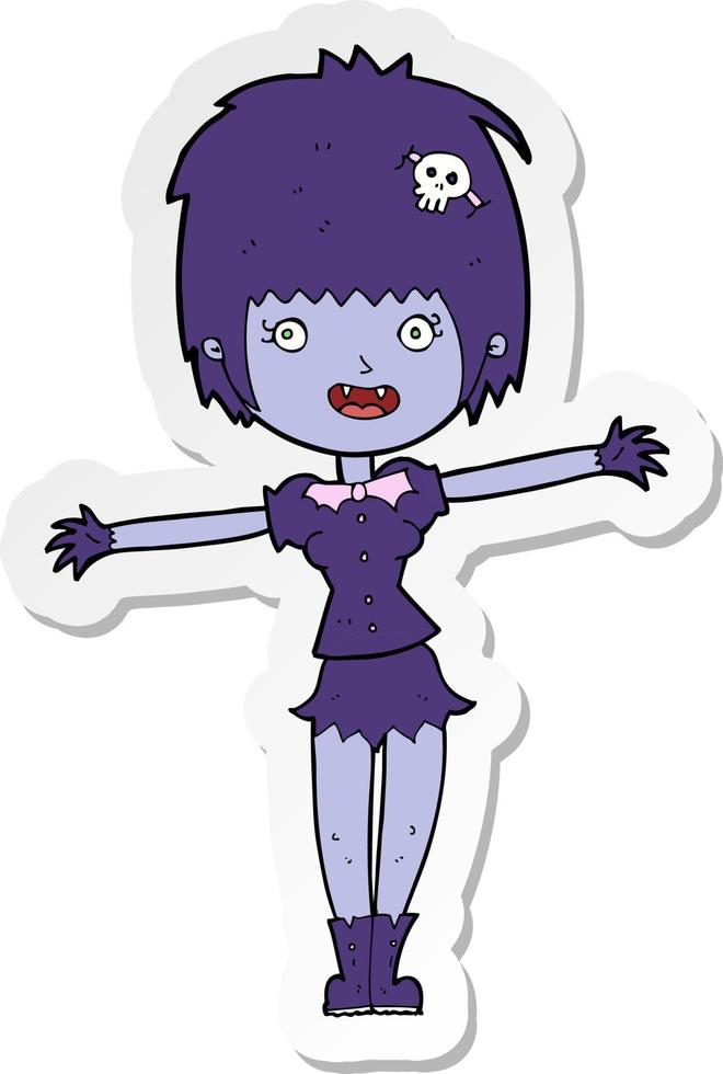 pegatina de una chica vampiro feliz de dibujos animados vector