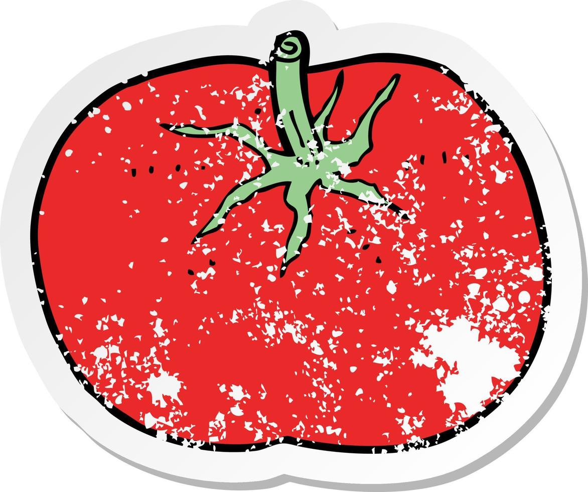 pegatina retro angustiada de un tomate de dibujos animados vector