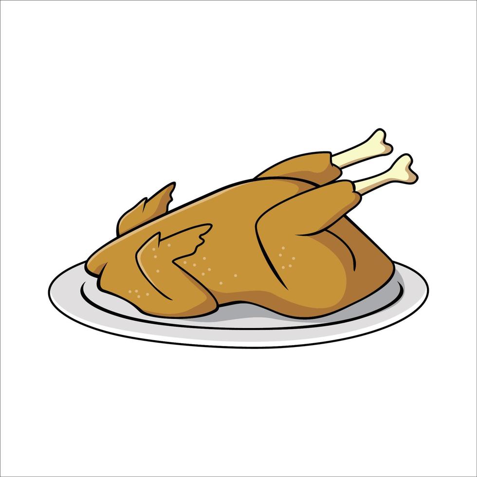 roasted chicken. homemade tasty food vector illustration.