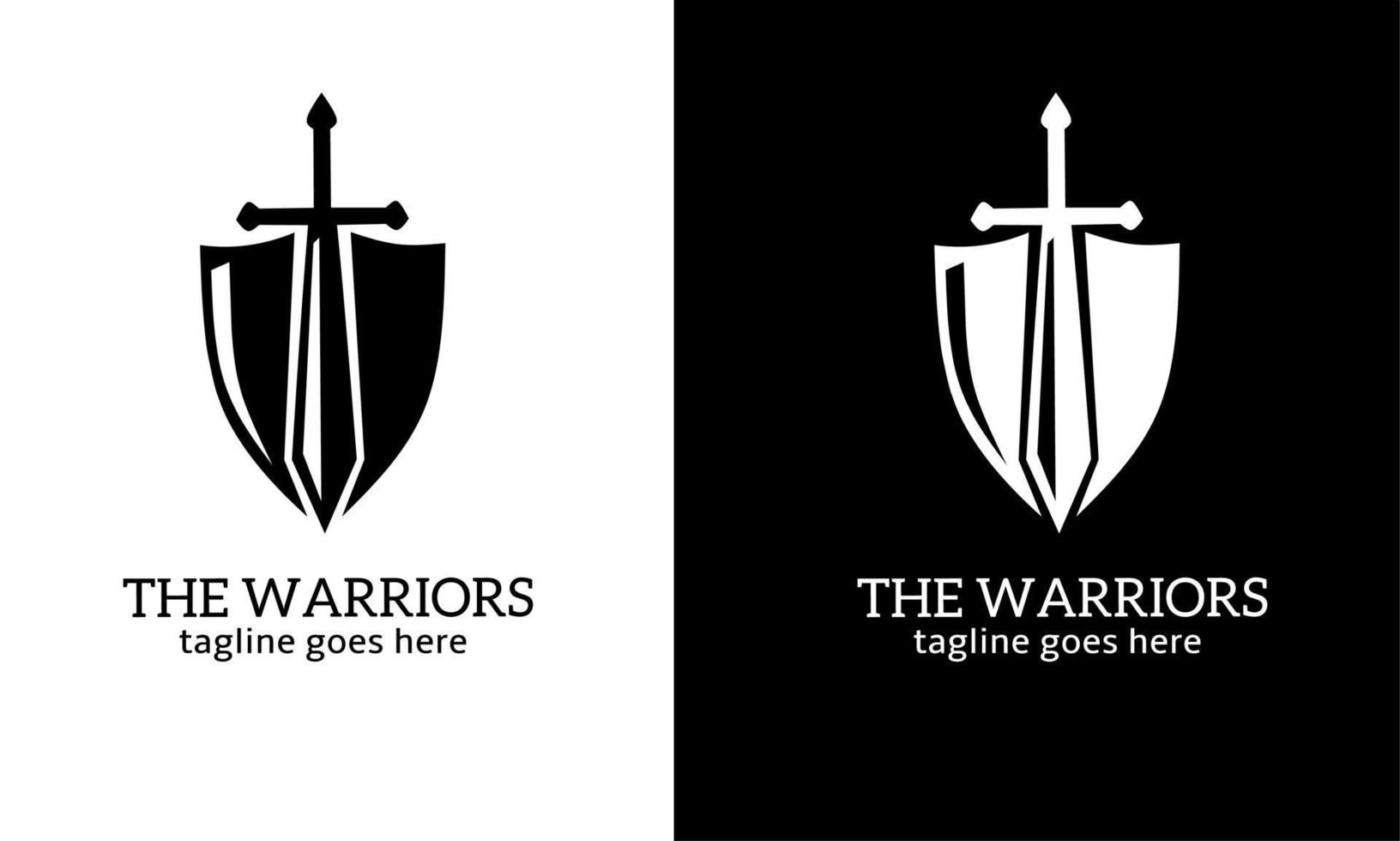 gráfico vectorial de ilustración del concepto de logotipo de guerrero de espada y escudo de logotipo de plantilla vector