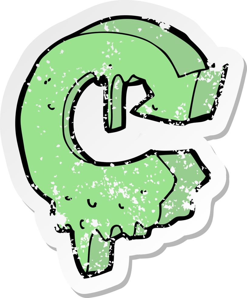retro distressed sticker of a cartoon melting recycling symbol vector