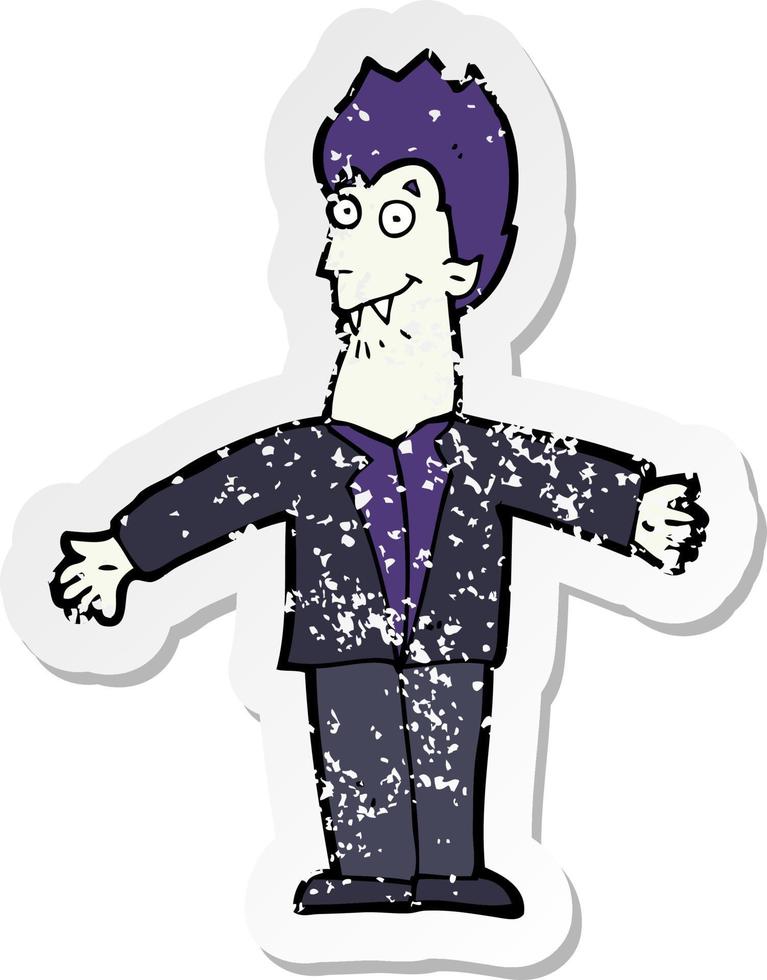 retro distressed sticker of a cartoon vampire man vector