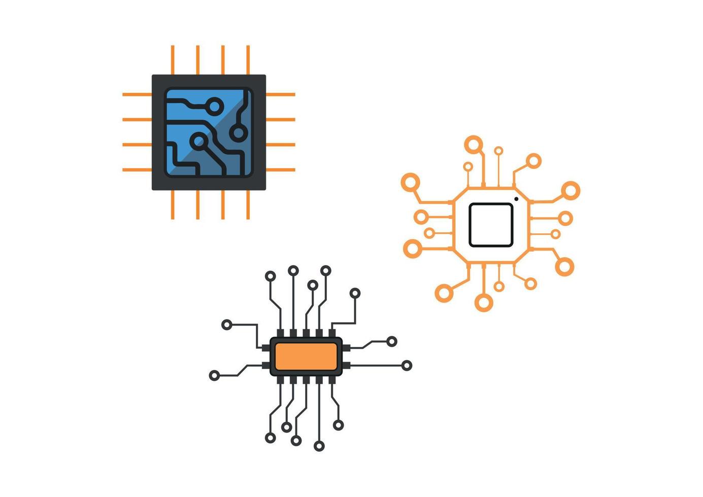 Set of microchips with artificial intelligence isolated on white background vector