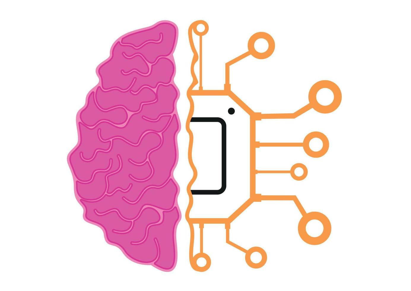 mitad cerebro mitad procesador chip inteligencia artificial aislado sobre fondo blanco vector