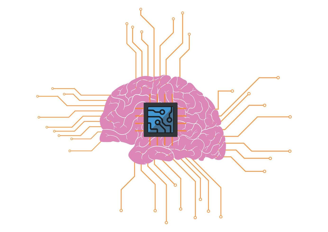 Brain with artificial intelligence and digital circuit isolated on white background vector illustration