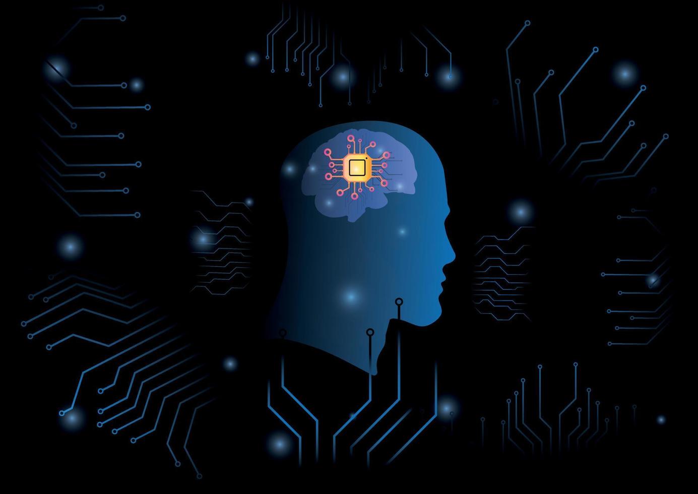 Human head with artificial intelligence brain. Vector illustration of artificial intelligence