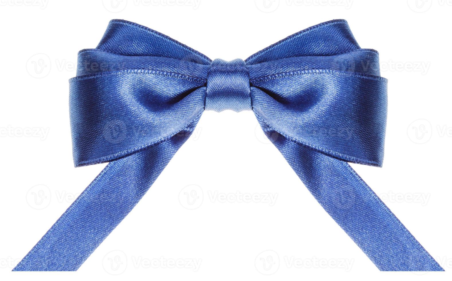 symmetric blue bow with horizontal cut ends photo
