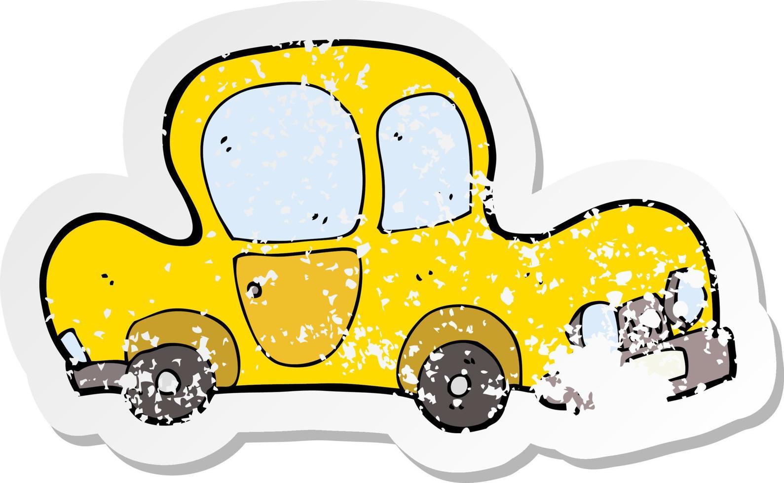 retro distressed sticker of a cartoon car vector