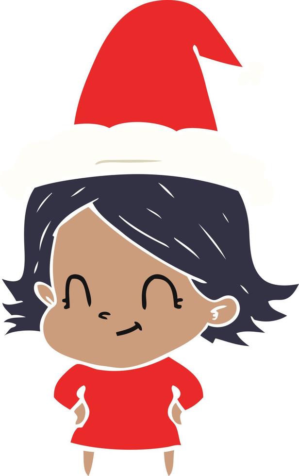flat color illustration of a friendly girl wearing santa hat vector