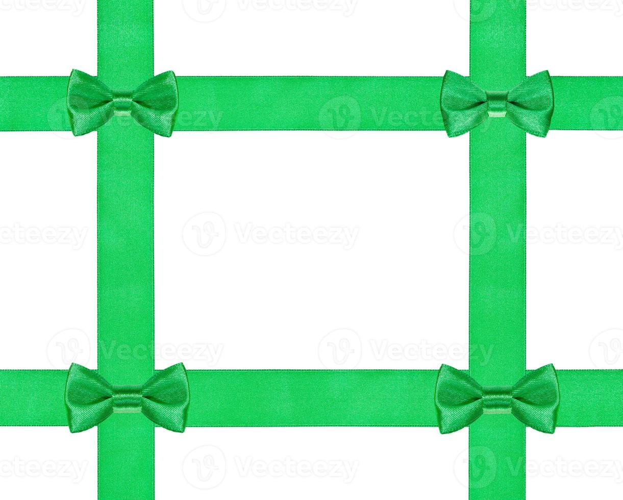 four little green bow knots on four satin ribbon photo