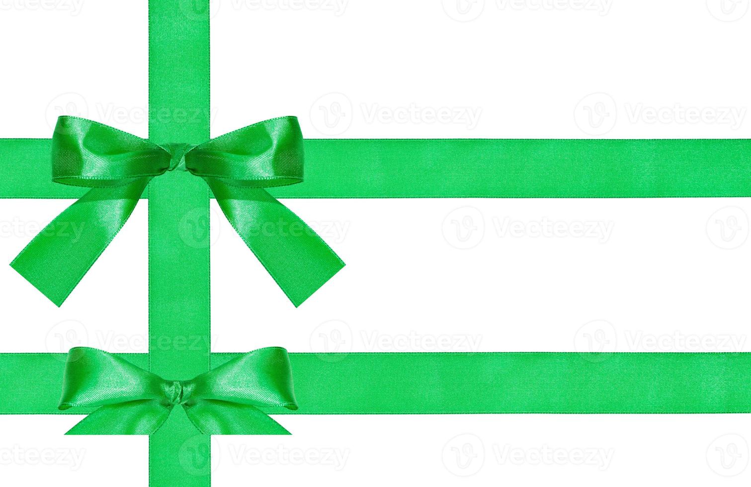 two big green bow knots on three satin ribbons photo