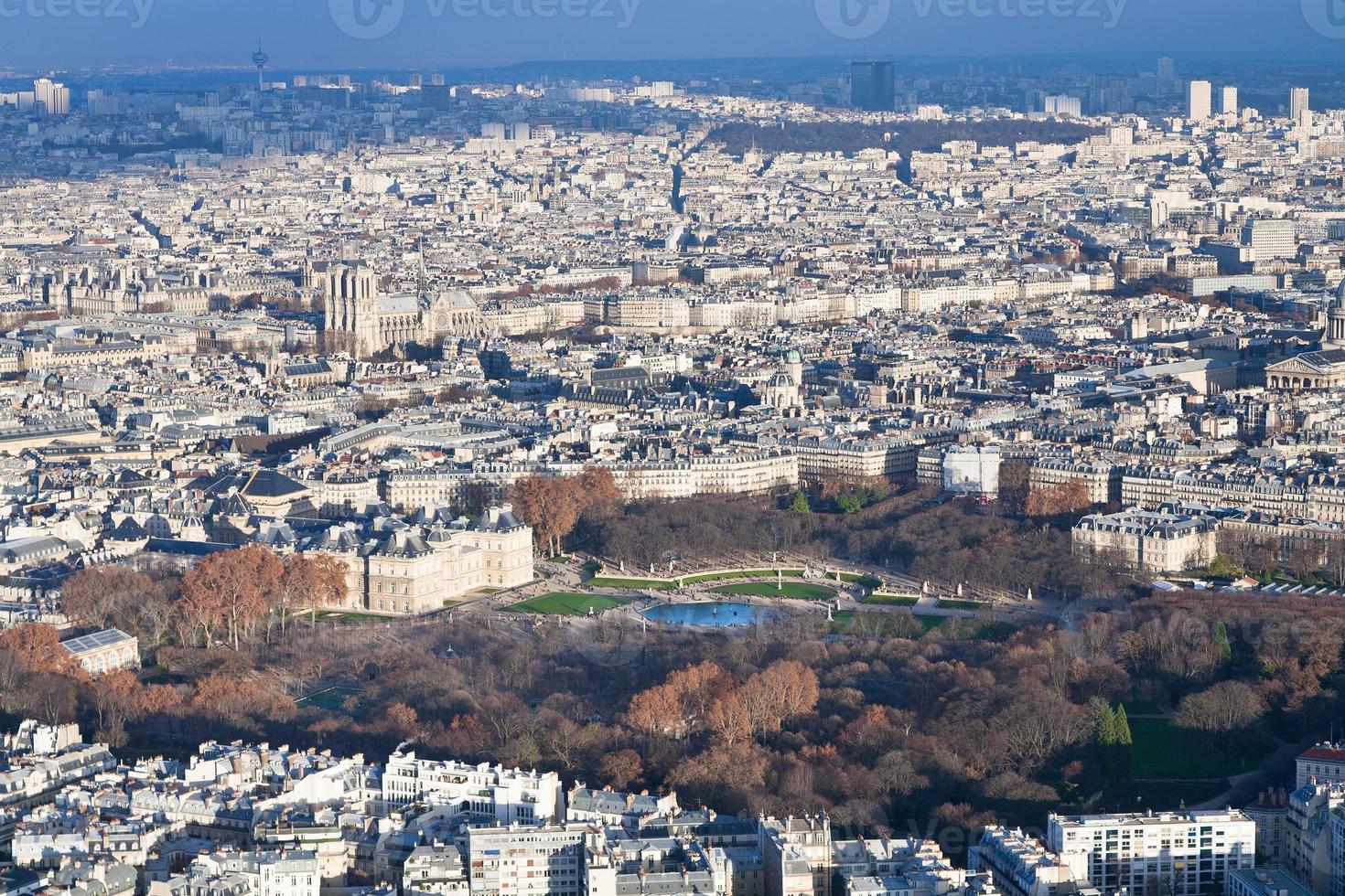 view on Luxembourg gardens and panorama of Paris photo