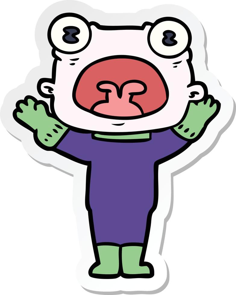 sticker of a cartoon weird alien communicating vector