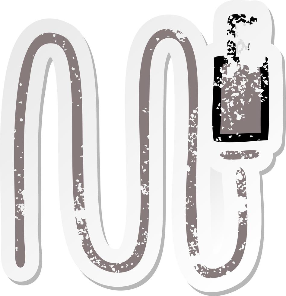 distressed sticker of a cute cartoon audio wire vector