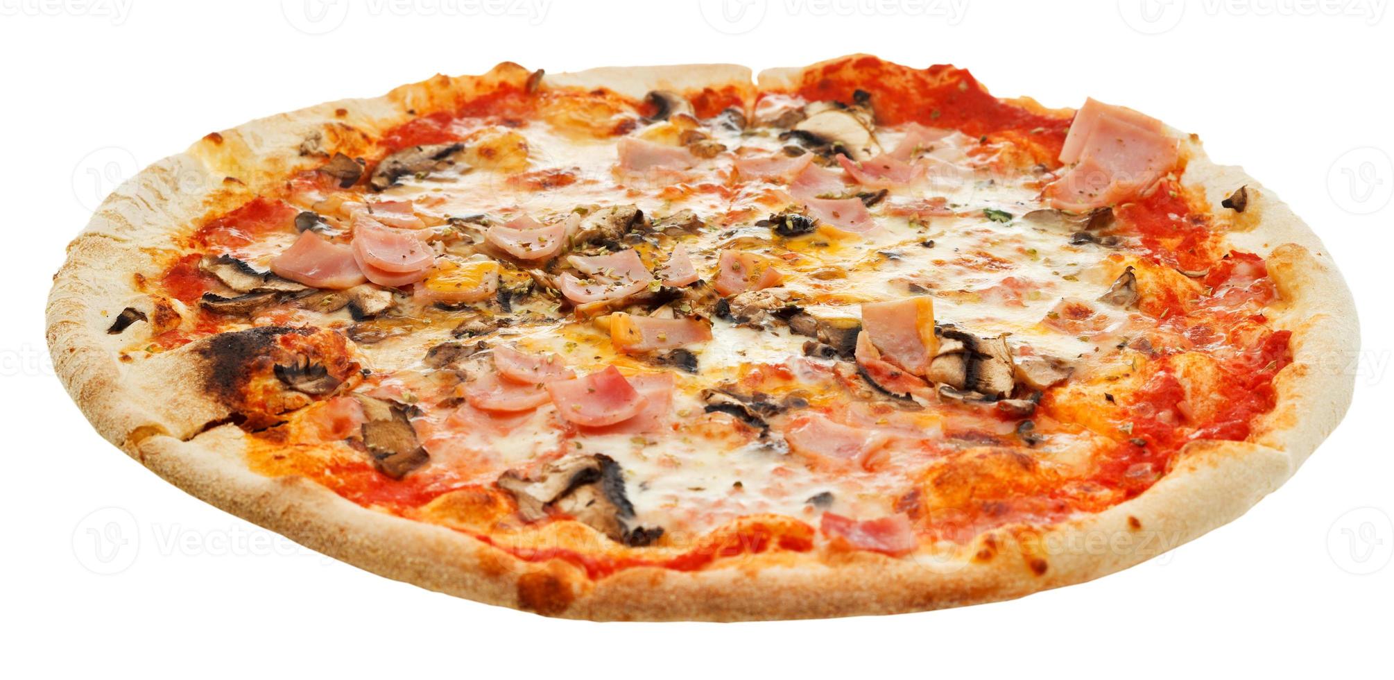 italian pizza with mushrooms and prosciutto photo