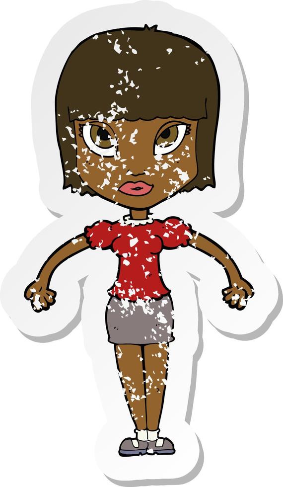 retro distressed sticker of a cartoon pretty woman vector