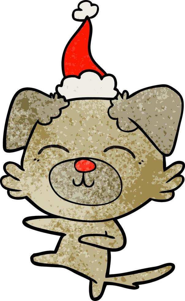 caricatura texturizada de un perro pateando con sombrero de santa vector