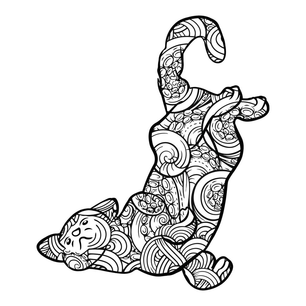 Cute cat mandala coloring vector illustration line art design for kids and adults.