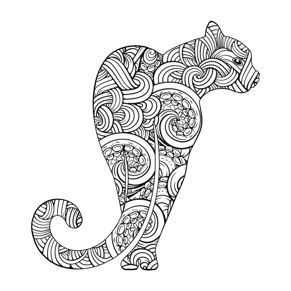 Cute cat mandala coloring vector illustration line art design for kids and adults.