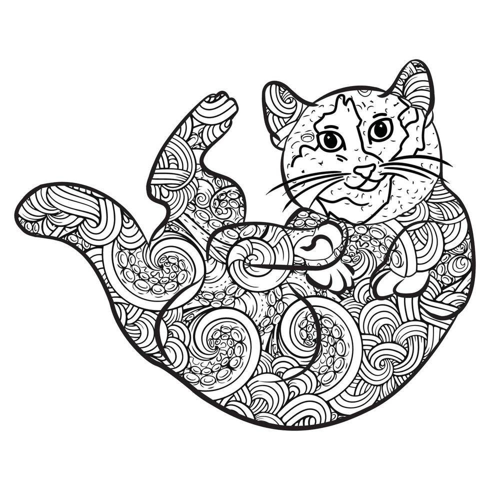 lindo gato mandala colorear vector ilustración línea arte diseño para niños y adultos.