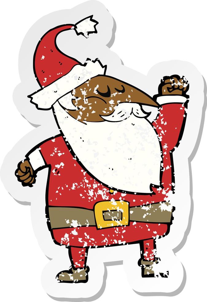 retro distressed sticker of a cartoon santa claus punching air vector