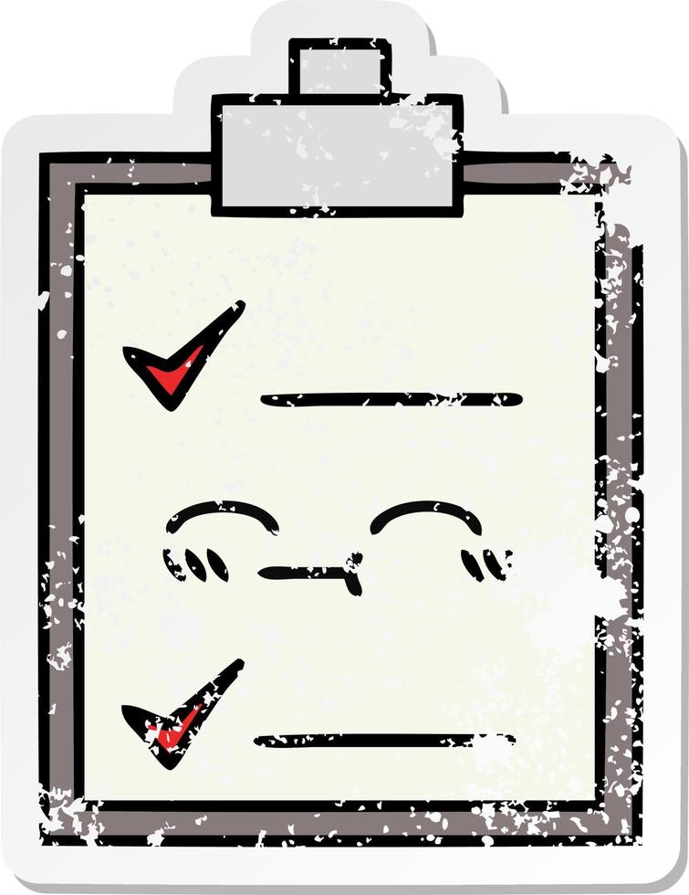 distressed sticker of a cute cartoon check list vector