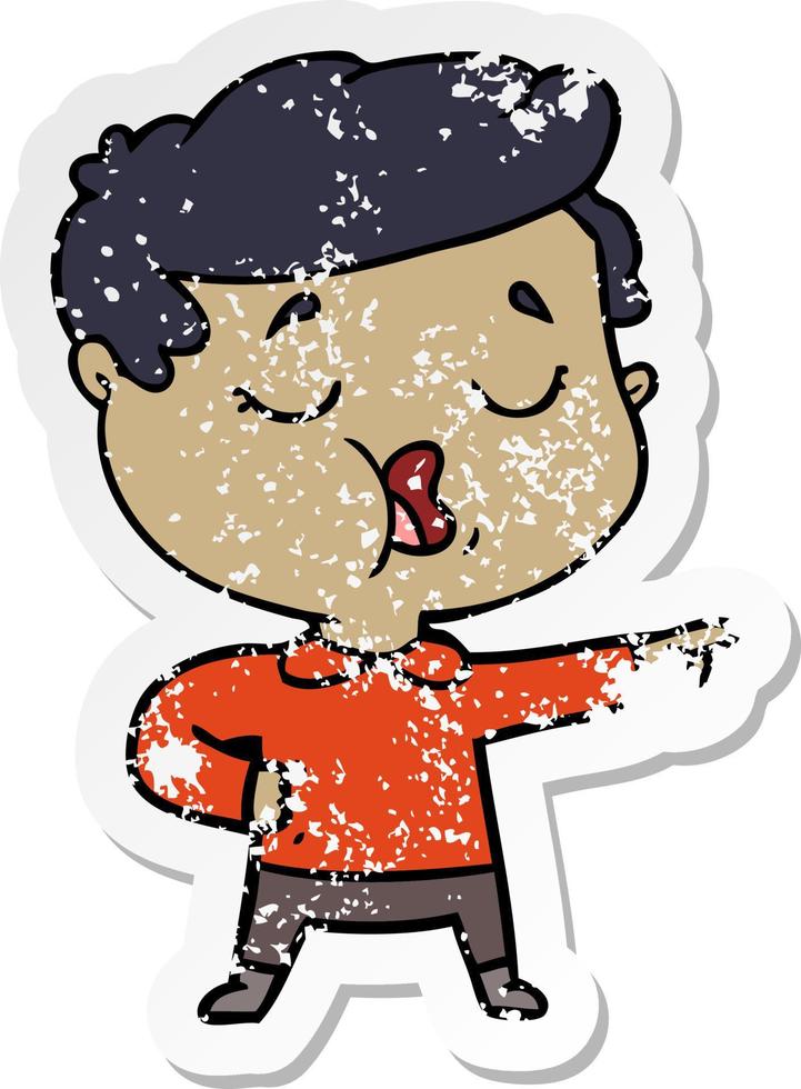 distressed sticker of a cartoon man talking vector