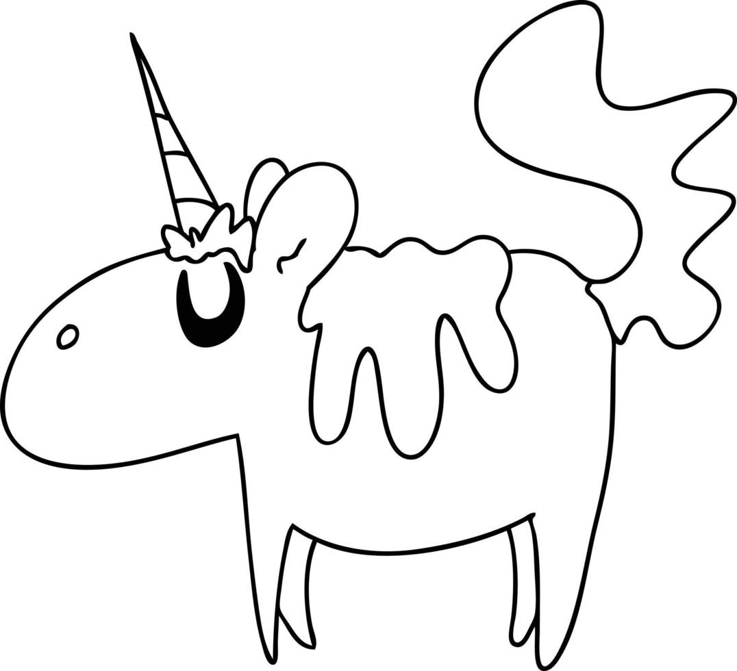 quirky line drawing cartoon unicorn vector